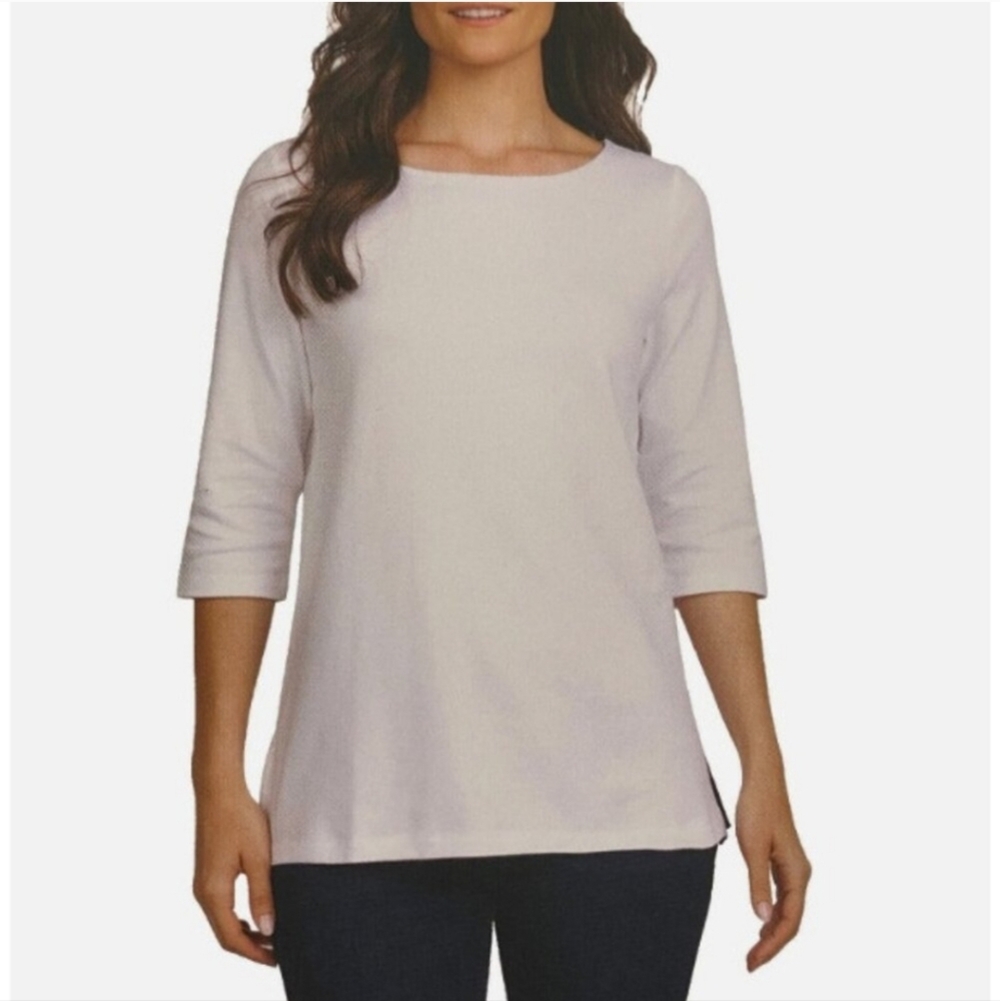 NWT Lands' End 3/4 Sleeve Boat Neck Pima Cotton‎ Tee White